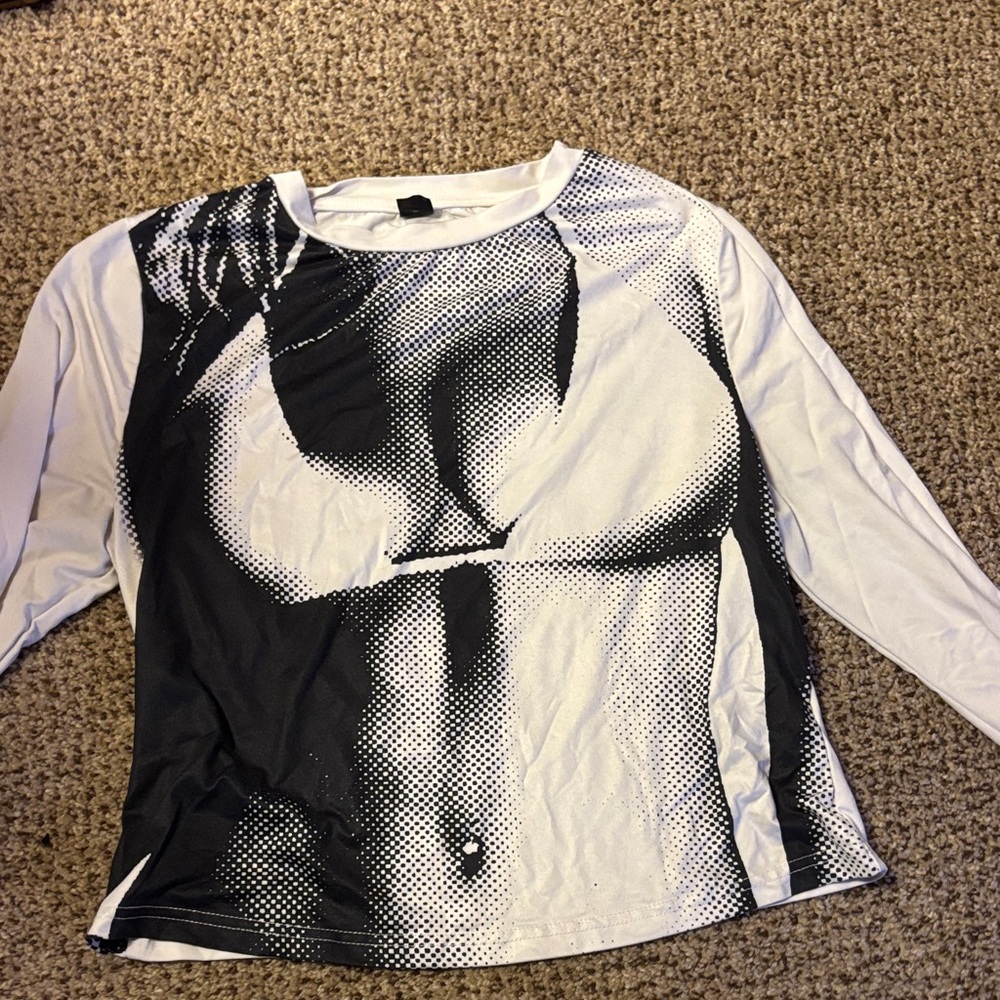 SHEIN Monochrome Abstract Long Sleeve Tee